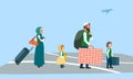 Immigrant family at airport concept banner, flat style