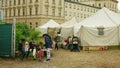 OLOMOUC, CZECH REPUBLIC, JUNE 10, 2022: Immigrants refugees Ukraine Gypsy detention camp Gypsies people family Roma