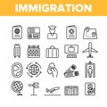 Immigration, Abroad Travel Vector Linear Icons Set