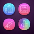 Immigration app icons set. Migration rate, start up visa. Humanitarian immigrant, travel consultant. Travelling abroad Royalty Free Stock Photo