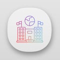 Immigration center app icon. Consulate building. Administrative structure. Earth globe over public building. UI UX user Royalty Free Stock Photo