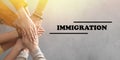 Immigration concept. People holding hands, top view Royalty Free Stock Photo