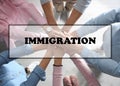 Immigration concept. People holding hands, top view Royalty Free Stock Photo