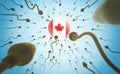 Immigration concept: Sperms swimming towards Canada.series