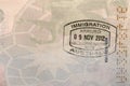 Immigration control arrival stamp in the Passport Page. Immigration Australia. Travel or turism concept Royalty Free Stock Photo