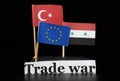 Immigration crisis between Europe union Syria, Turkey. Trade war. Peacekeeping at freezing point. Clash of two cultures. Royalty Free Stock Photo