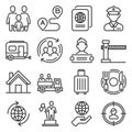 Immigration and Immigrants Icons Set on White Background. Line Style Vector