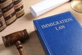 Immigration law book and gavel on table Royalty Free Stock Photo