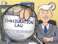 Immigration Law through Magnifying Glass. Doodle Design. Royalty Free Stock Photo