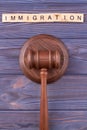 Immigration law wooden gavel.