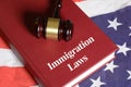 Immigration Laws book with Gavel on USA flag