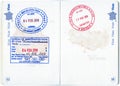 Immigration stamps of India in a French passport Royalty Free Stock Photo