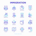 Immigration thin line icons set