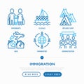 Immigration thin line icons set