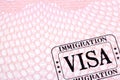 Immigration visa document stamp passport page close up Royalty Free Stock Photo