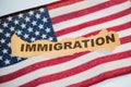 Immigration word laying on American Flag Royalty Free Stock Photo