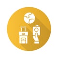 Immigration yellow flat design long shadow glyph icon. Trip planning, holiday vacation organization. Travelling abroad