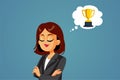 Proud Businesswoman Thinking about Winning Vector Cartoon Illustration