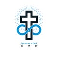 Immortal God conceptual logo design combined with infinity loop sign and Christian Cross.