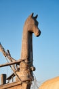 The immortal horse head of antique Phoenicia ship hippoi in Urla Liman Tepe maritime archeology excavation and research center Royalty Free Stock Photo