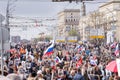 Immortal Regiment procession in Victory Day - thousands of people marching toward the Red Square and Kremlin