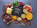 Immune boosting foods, assortment of food to boost immune system, healthy eating for strong immunity Royalty Free Stock Photo