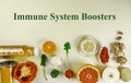 Immune boosting health food selection over yellow background Royalty Free Stock Photo