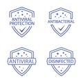 Immune guard. Antimicrobial resistant badges. Coronavirus protection shield. Antibacterial protection or immune system icons set.