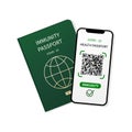 Immune passport. Digital Health Passport, QR code in mobile phone. Test results for immunity