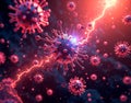 Immune system response visualization. An artistic 3D rendering of antibodies neutralizing viruses in a futuristic data interface Royalty Free Stock Photo