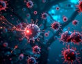 Immune system response visualization. An artistic 3D rendering of antibodies neutralizing viruses in a futuristic data interface Royalty Free Stock Photo