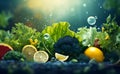 Immunity background with green fruits and vegetables. Healthy products for Immunity boosting and cold remedies. Immunity