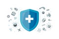 Immunity hygienic medical prevention blue hygienic shield protecting from virus germs and bacteria. Immune system banner