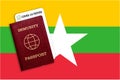 Immunity passport and test result for COVID-19 on flag of Myanmar