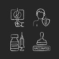 Immunization against virus chalk white icons set on black background