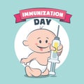 Immunization Day poster, baby child vaccination with injection illustration vector Royalty Free Stock Photo