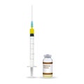 Immunization, Diphtheria Vaccine Plastic Medical Syringe With Needle And Vial Isolated On A White Background. Vector Royalty Free Stock Photo