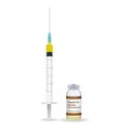 Immunization, Hepatitis Vaccine Plastic Medical Syringe With Needle And Vial Isolated On A White Background. Vector