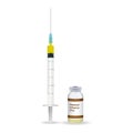 Immunization, Influenza Flu Vaccine Plastic Medical Syringe With Needle And Vial Isolated On A White Background. Vector Royalty Free Stock Photo