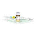 Immunization, Meningococcal Vaccine Medical Test, Vial And Syringe Ready For Injection A Shot Of Vaccine Isolated On A