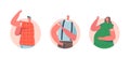 Immunization, Vaccination, Health Care Isolated Round Icons or Avatars. Group of Vaccinated People Show Patch