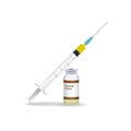 Immunization, Varicella Vaccine Syringe With Yellow Vaccine, Vial Of Medicine Isolated On A White Background. Vector