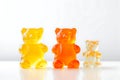 Immuno-gummy bears with orange flavor on a white background. The bears are presented as a family of three. Family health