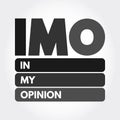 IMO - in my opinion acronym, text concept for presentations and reports Royalty Free Stock Photo