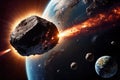 Impact of asteroid meteor comet collision explosion over planet Earth