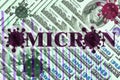 The impact of coronavirus, omicron on the economy. The inscription omicron against the background of US dollars and virus