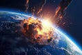 Impact of a fireball coming from space hitting the planet earth Generative AI Illustration