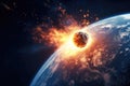 Impact of a fireball coming from space hitting the planet earth Generative AI Illustration