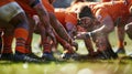 The impact and force of players bodies pressed against each other in a closeup scrum