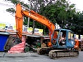 Impact hammer heavy equipment truck at work in a road repair project